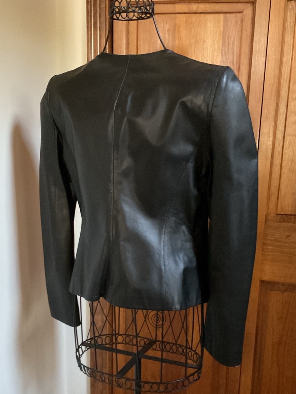 Vintage Black Leather Women's Jacket - Round Neck, Three-Button Front, 6 - Picture 3 of 7